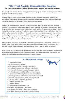 Thumbnail of Seven Day Text Anxiety Desensitization Program handout